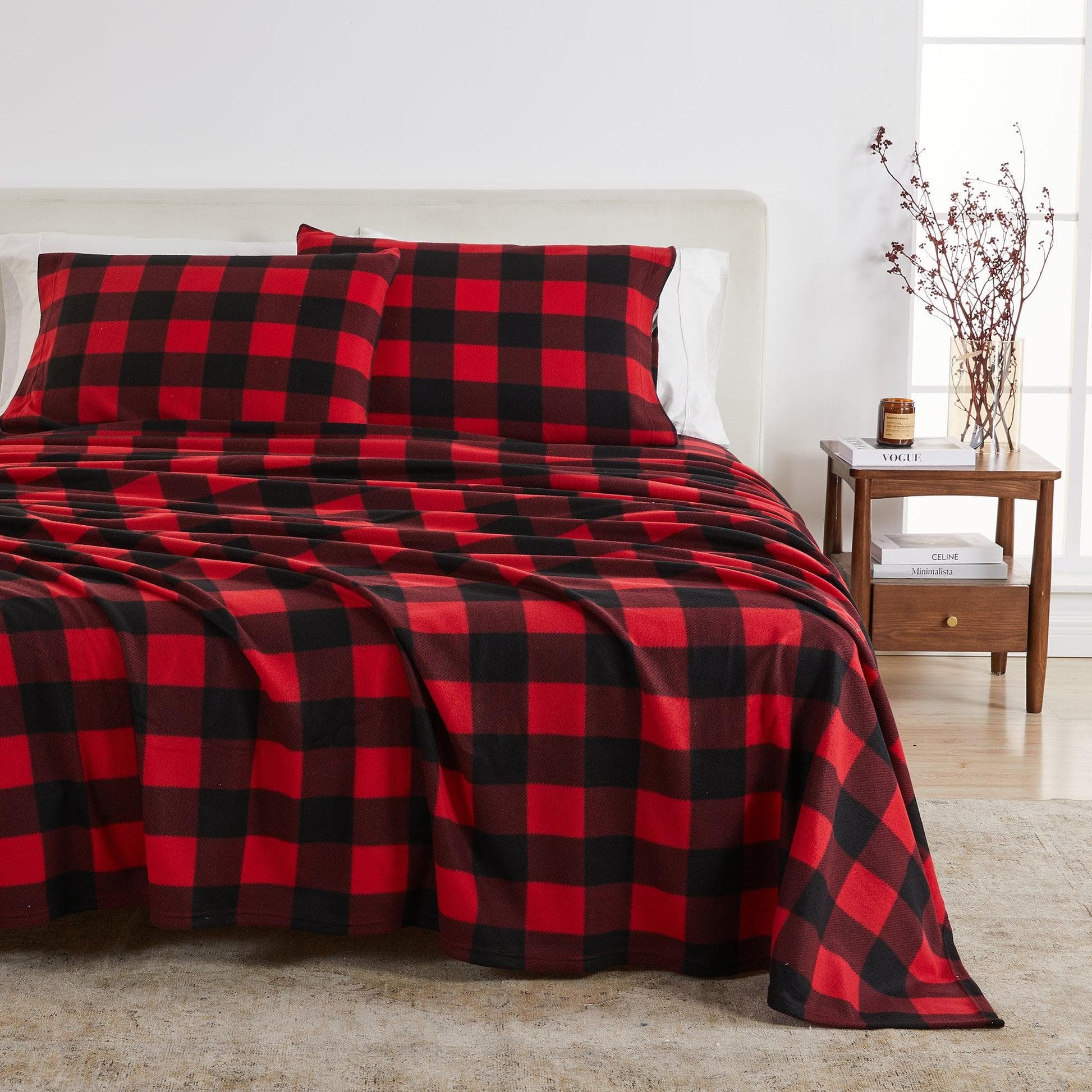 Plaid Fleece Sheet Sets - Navy Blue, Grey, Red & Black - Quahog Bay Bedding