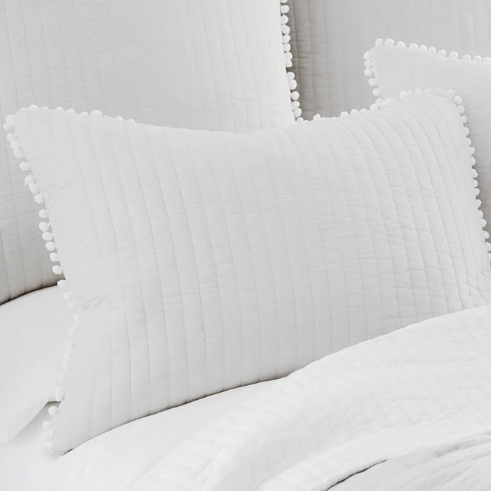 Pom Pom White Standard Sham - White - Coastal Pillow Shams - Quahog Bay Bedding