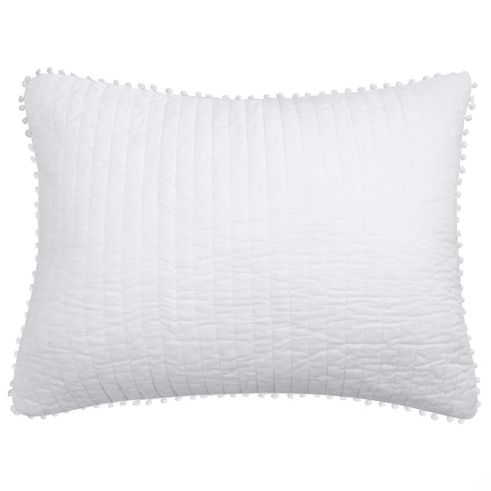 Pom Pom White Standard Sham - White - Coastal Pillow Shams - Quahog Bay Bedding