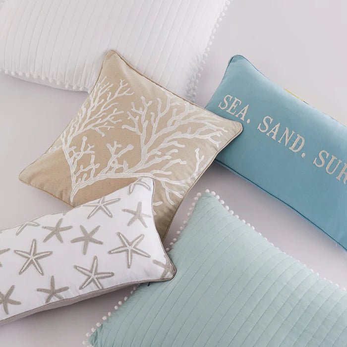 Pom Pom White Standard Sham - White - Coastal Pillow Shams - Quahog Bay Bedding