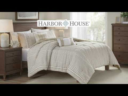 Harbor House Anslee Jacquard Yarn Dyed Cotton 3PC Comforter Set - Soft White & Taupe Hues