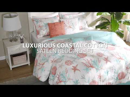 Madison Park Pebble Beach 6 Piece Cotton Sateen Duvet Cover Set - Coral