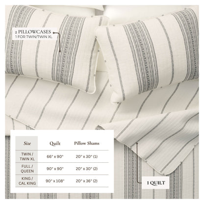 Coastal Stripe Quilt - White Quilt With Navy, Red, Green Or Grey Stripes
