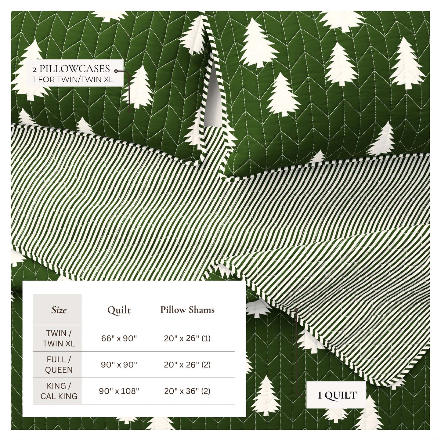 Lodge Printed Quilt - Olive Green With Tree Outlines - Fall & Holiday Themed Bedding