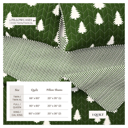 Lodge Printed Quilt - Olive Green With Tree Outlines - Fall & Holiday Themed Bedding