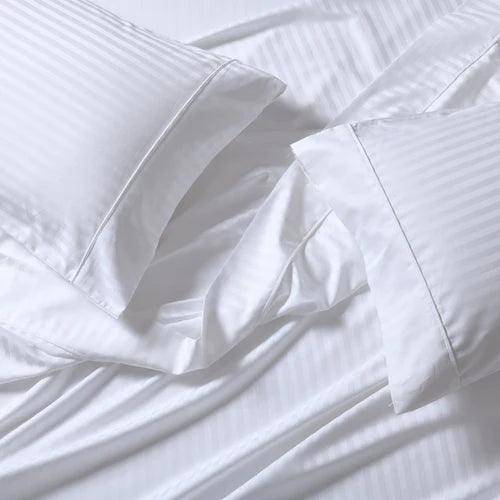 CinchFit USA No Tear Stripe 600TC 100% Cotton Split & Split Top Sheets For Adjustable Beds - Quahog Bay