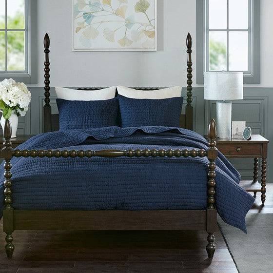 V Berth Boat Bedding 100% Cotton Serene 3 Piece Hand Quilted Quilt Set - Quahog Bay Bedding