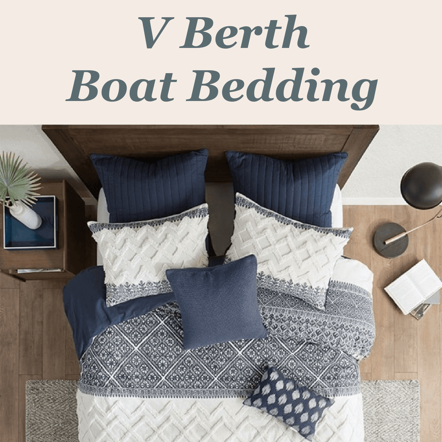 V Berth Boat Bedding - Duvet Cover Set Mila 3PC 100% Cotton Boat Bedding - Quahog Bay Bedding