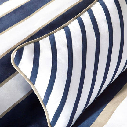 V Berth Boat Bedding - Duvet Cover Set Navy Khaki Stripe 4PC Boat Bedding - Quahog Bay Bedding