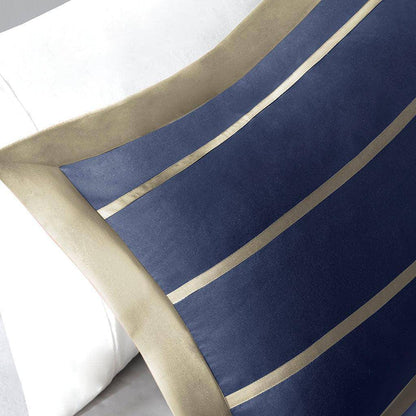 V Berth Boat Bedding - Duvet Cover Set Navy Khaki Stripe 4PC Boat Bedding - Quahog Bay Bedding