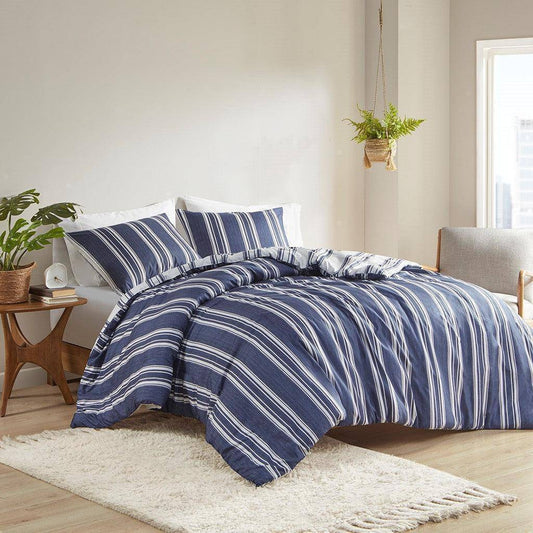 V Berth Boat Bedding - Duvet Covet Set Navy Stripe Reversible 3PC Boat Bedding