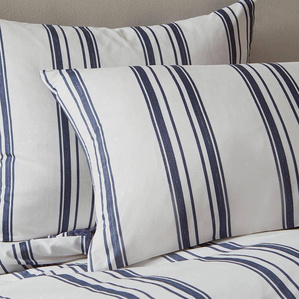 V Berth Boat Bedding - Duvet Covet Set Navy Stripe Reversible 3PC Boat Bedding - Quahog Bay Bedding