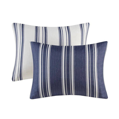 V Berth Boat Bedding - Duvet Covet Set Navy Stripe Reversible 3PC Boat Bedding - Quahog Bay Bedding