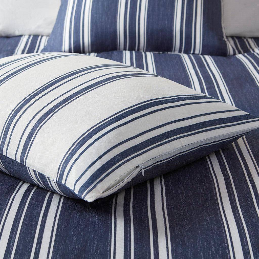 V Berth Boat Bedding - Duvet Covet Set Navy Stripe Reversible 3PC Boat Bedding - Quahog Bay Bedding