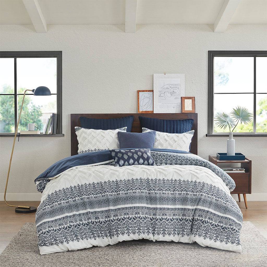 OVERSTOCK SALE! KING SIZE! Mila 100% Cotton 3 Piece Comforter Set Navy Blue - Quahog Bay Bedding