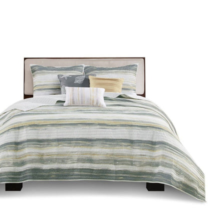 Queen Beach Quilt Set - Marina Yellow And Grey Hues 6PC - Beach Themed Bedding Set - Quahog Bay Bedding