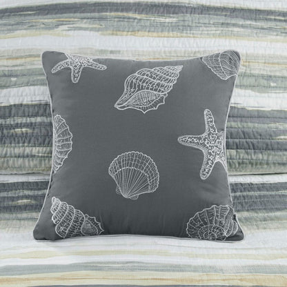 Queen Beach Quilt Set - Marina Yellow And Grey Hues 6PC - Beach Themed Bedding Set - Quahog Bay Bedding
