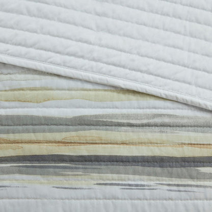 Queen Beach Quilt Set - Marina Yellow And Grey Hues 6PC - Beach Themed Bedding Set - Quahog Bay Bedding