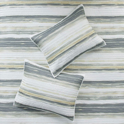 Queen Beach Quilt Set - Marina Yellow And Grey Hues 6PC - Beach Themed Bedding Set - Quahog Bay Bedding
