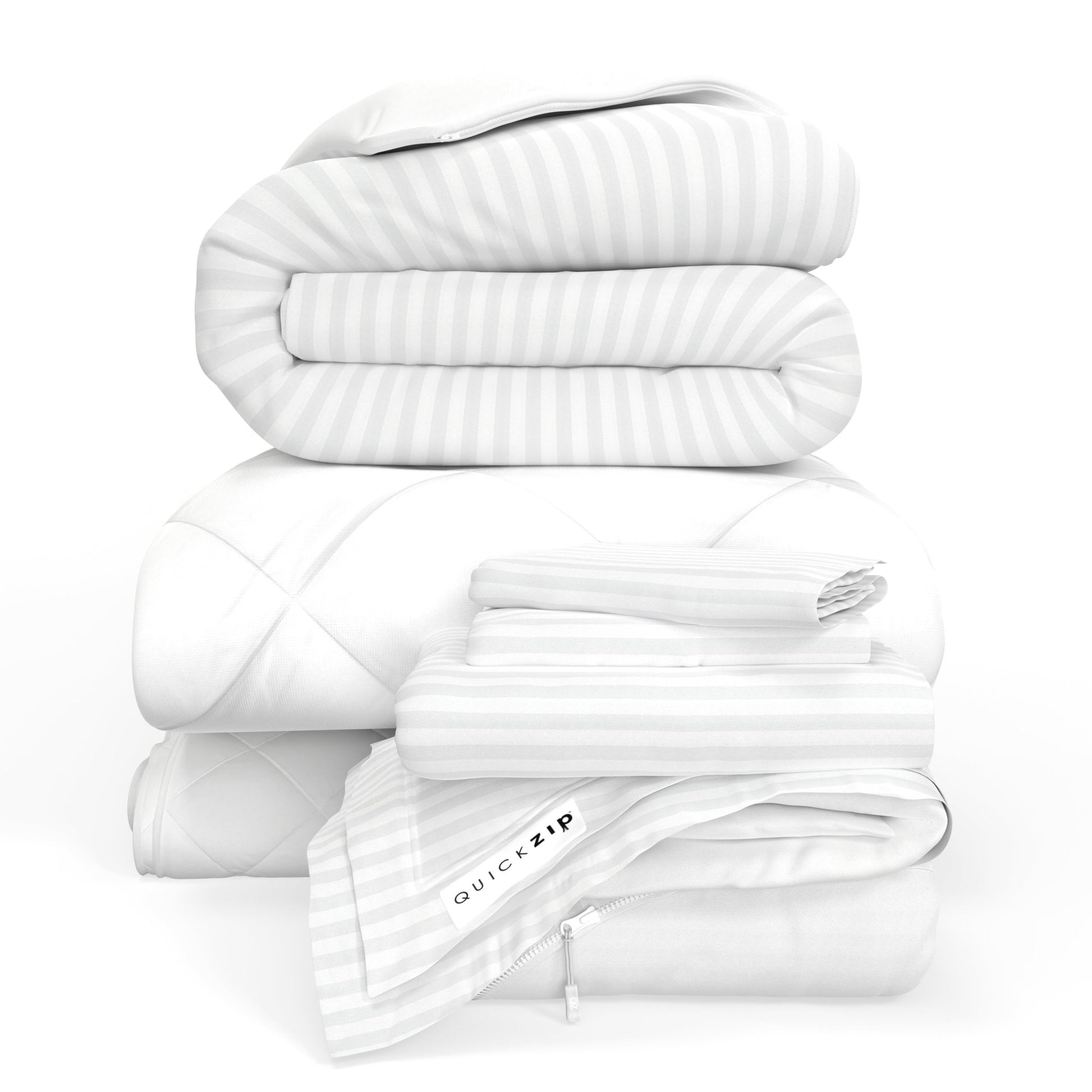 QuickZip Fresh Bed Bundle - Base, Pad, Sheet Set, Duvet And Comforter - ComfortCore - Quahog Bay Bedding