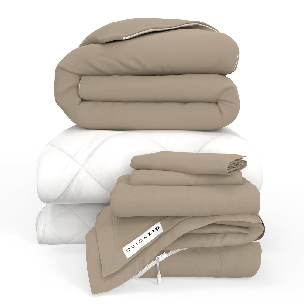 QuickZip Fresh Bed Bundle - Base, Pad, Sheet Set, Duvet And Comforter - Twilluxe Flannel - Quahog Bay Bedding