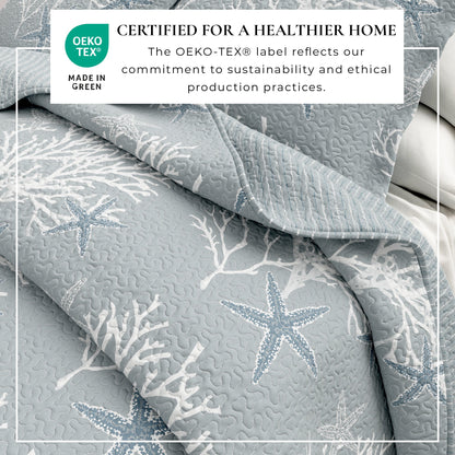 Fenwick Teal Coral Quilt Set - Coastal Quilts