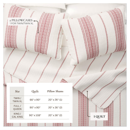 Coastal Stripe Quilt - White Quilt With Navy, Red, Green Or Grey Stripes