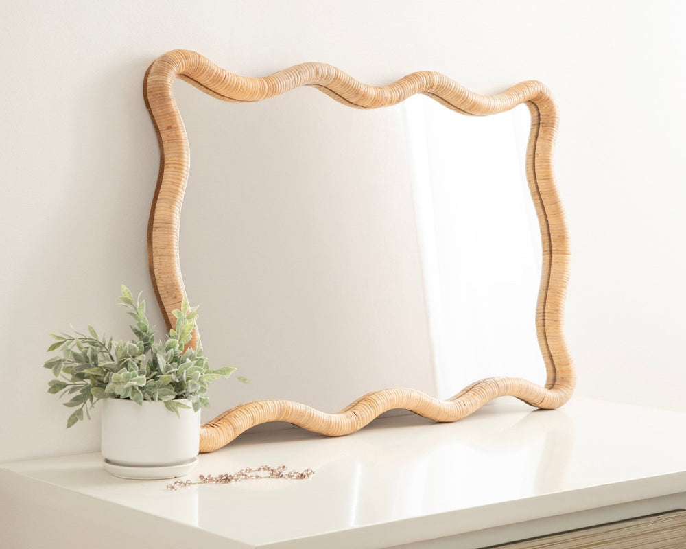 Rahfy Rattan Rectangle Scallop Mirror - Quahog Bay Bedding