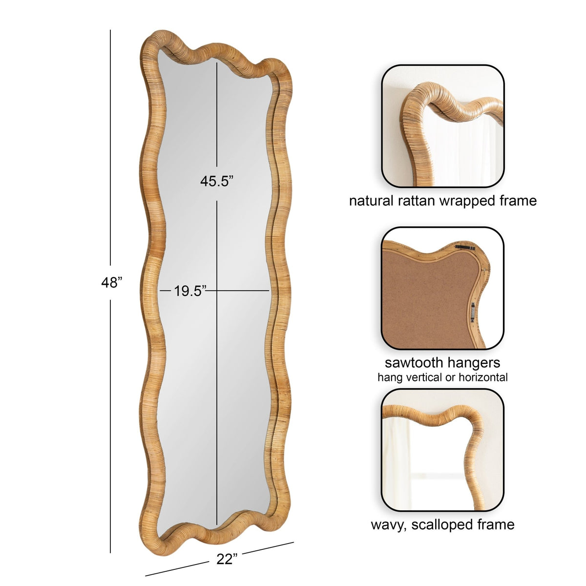 Rahfy Rattan Rectangle Scallop Mirror - Quahog Bay Bedding