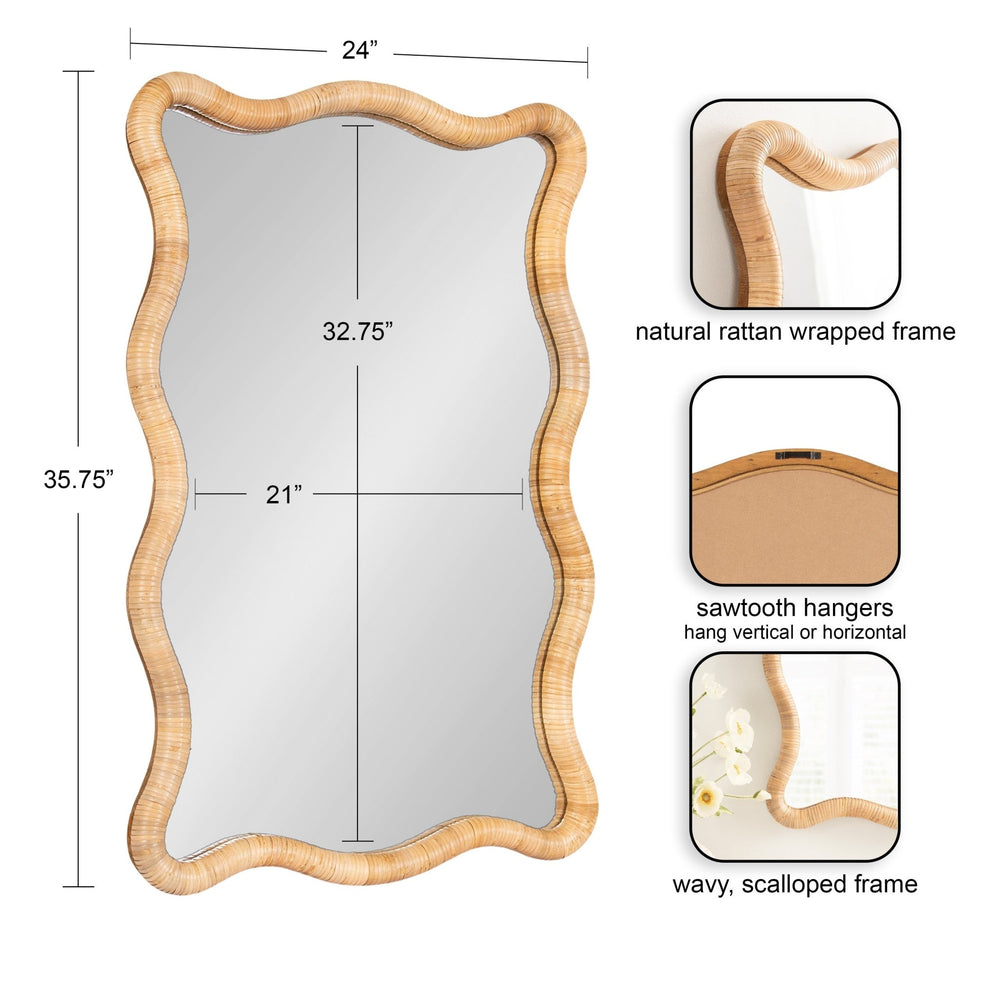 Rahfy Rattan Rectangle Scallop Mirror - Quahog Bay Bedding