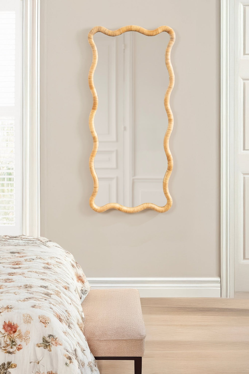 Rahfy Rattan Rectangle Scallop Mirror - Quahog Bay Bedding