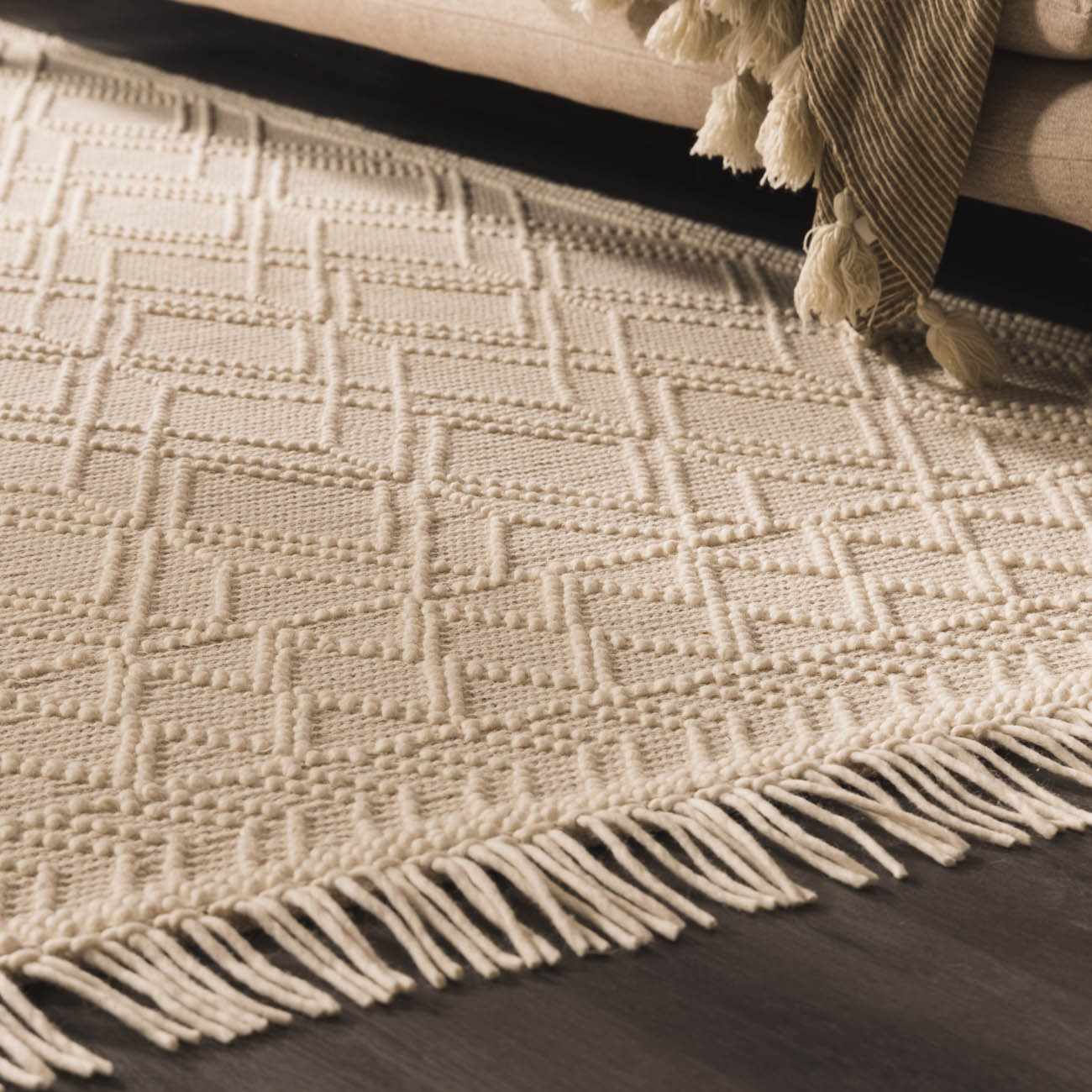Ramsbury Beige Trellis Wool Rug - Quahog Bay Bedding