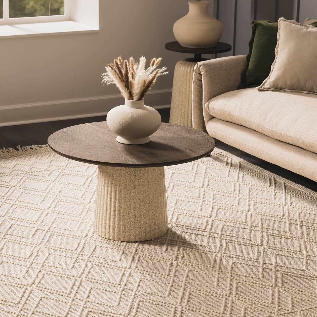Ramsbury Beige Trellis Wool Rug - Quahog Bay Bedding