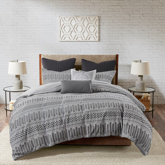 Rhea Cotton Jacquard Comforter Set | Grey & Black | 100% Cotton - Quahog Bay Bedding