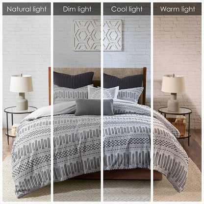 Rhea Cotton Jacquard Comforter Set | Grey & Black | 100% Cotton - Quahog Bay Bedding