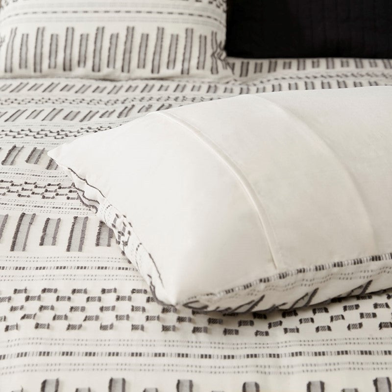 Rhea Cotton Jacquard Comforter Set | Ivory & Charcoal | 100% Cotton - Quahog Bay Bedding