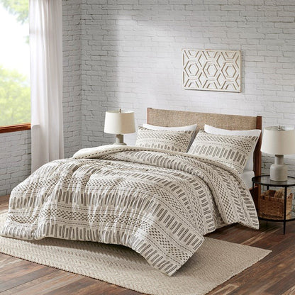Rhea Cotton Jacquard Comforter Set | Ivory & Charcoal | 100% Cotton - Quahog Bay Bedding