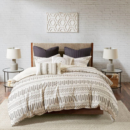 Rhea Cotton Jacquard Comforter Set | Ivory & Charcoal | 100% Cotton - Quahog Bay Bedding