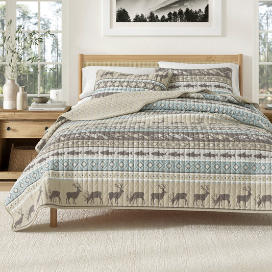 Lodge Themed Quilt Set - Moose, Fish & Nature Themed Bedding