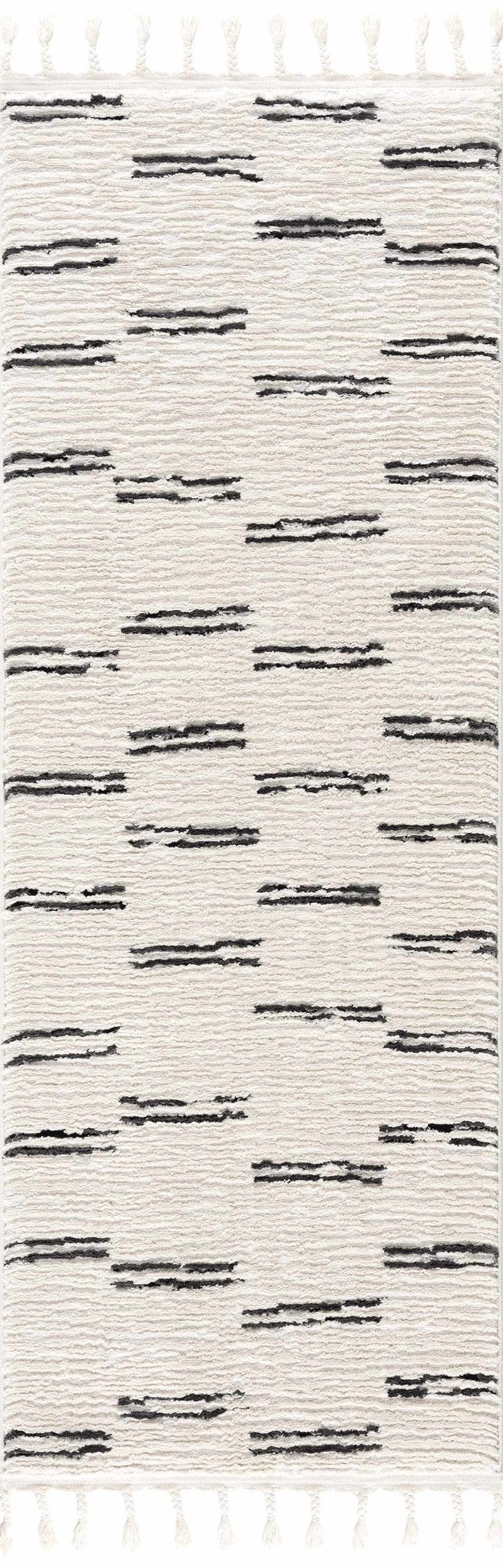 Riad Black Striped White Rug with Tassels - Quahog Bay Bedding