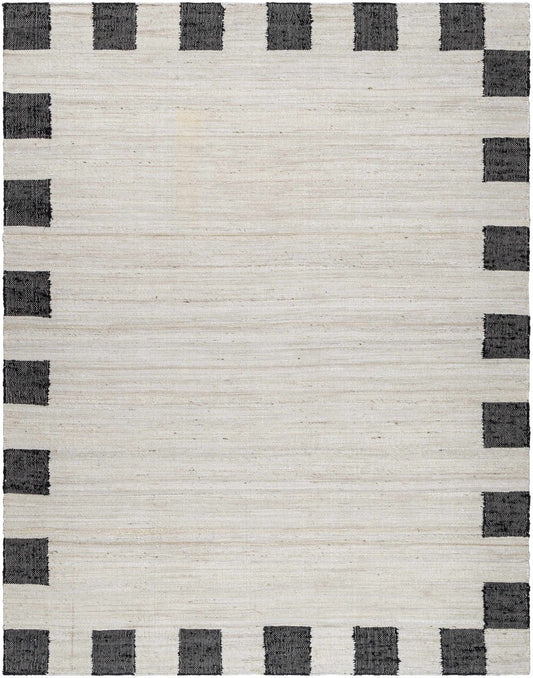 Rocio Dotted Bordered White Jute Carpet - Quahog Bay Bedding