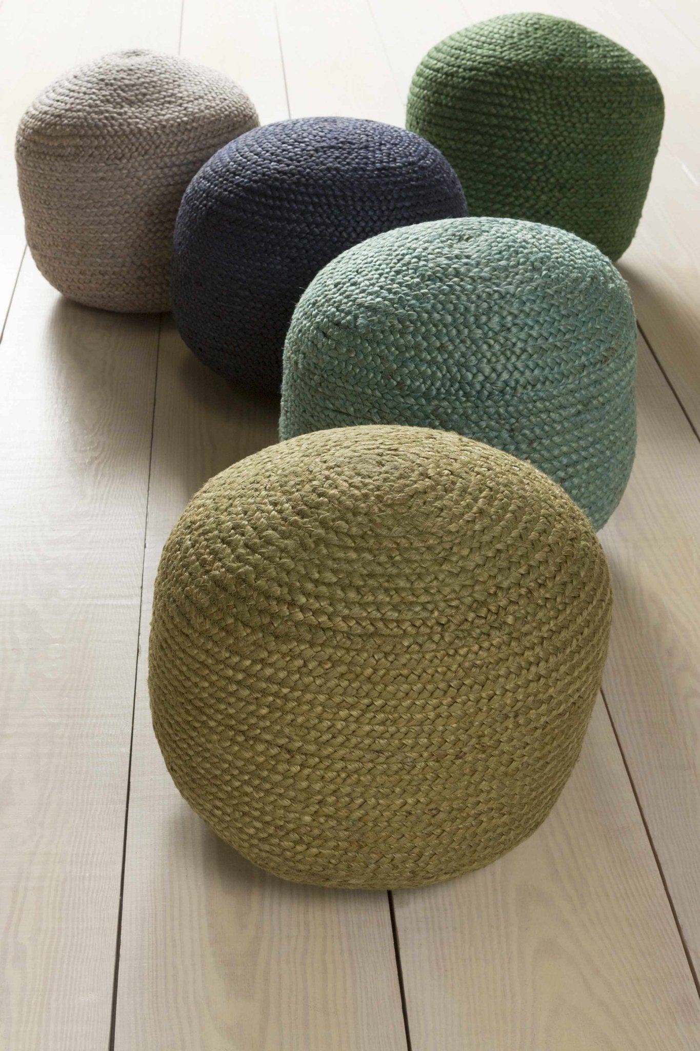 Rockaway Gray Knitted Jute Pouf - Quahog Bay Bedding