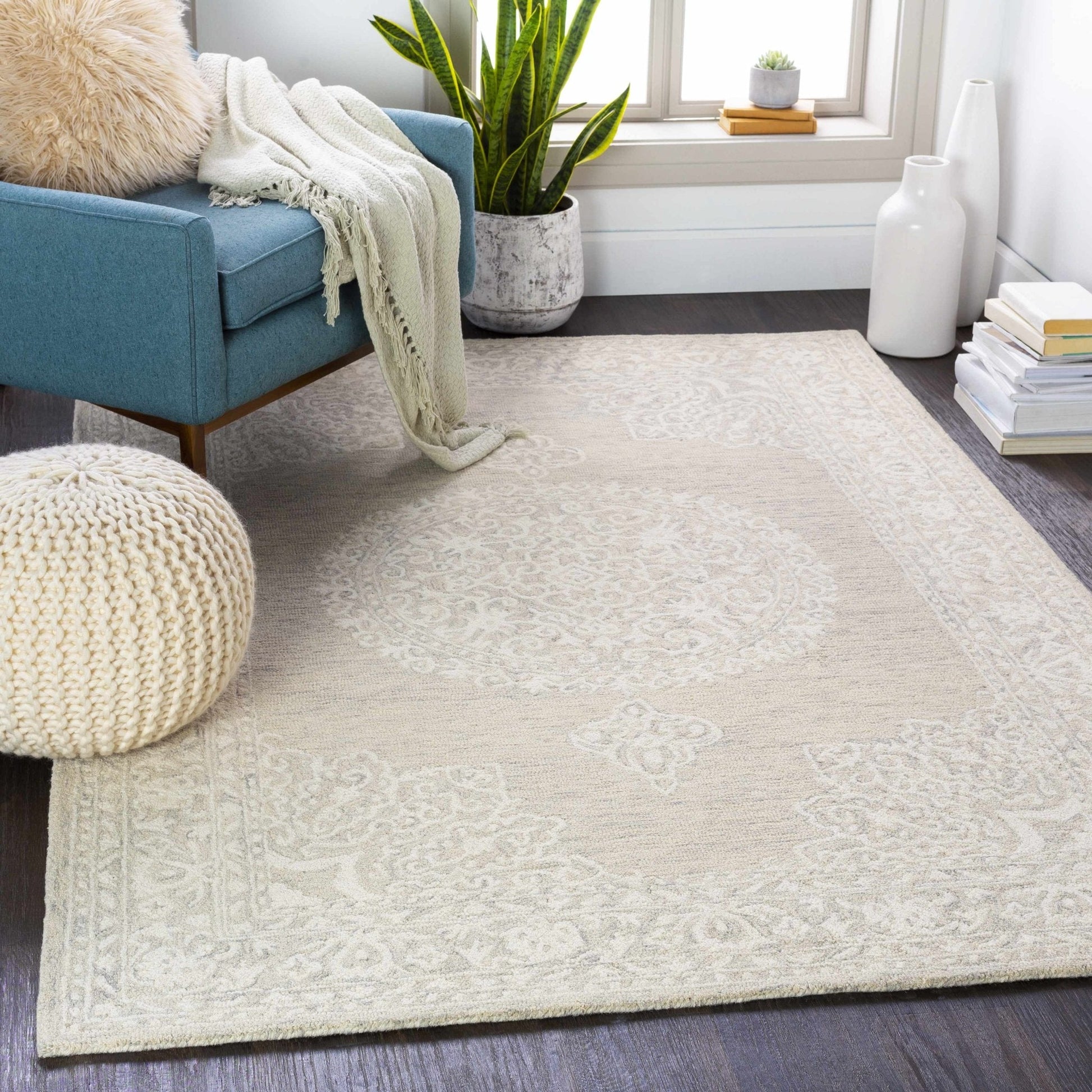 Roessleville Cream Wool Area Rug - Quahog Bay Bedding