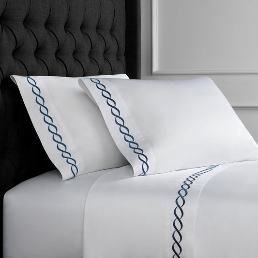 Luxury Coastal And Nautical 600TC 100% Cotton Rope Embroidered Sheet Set