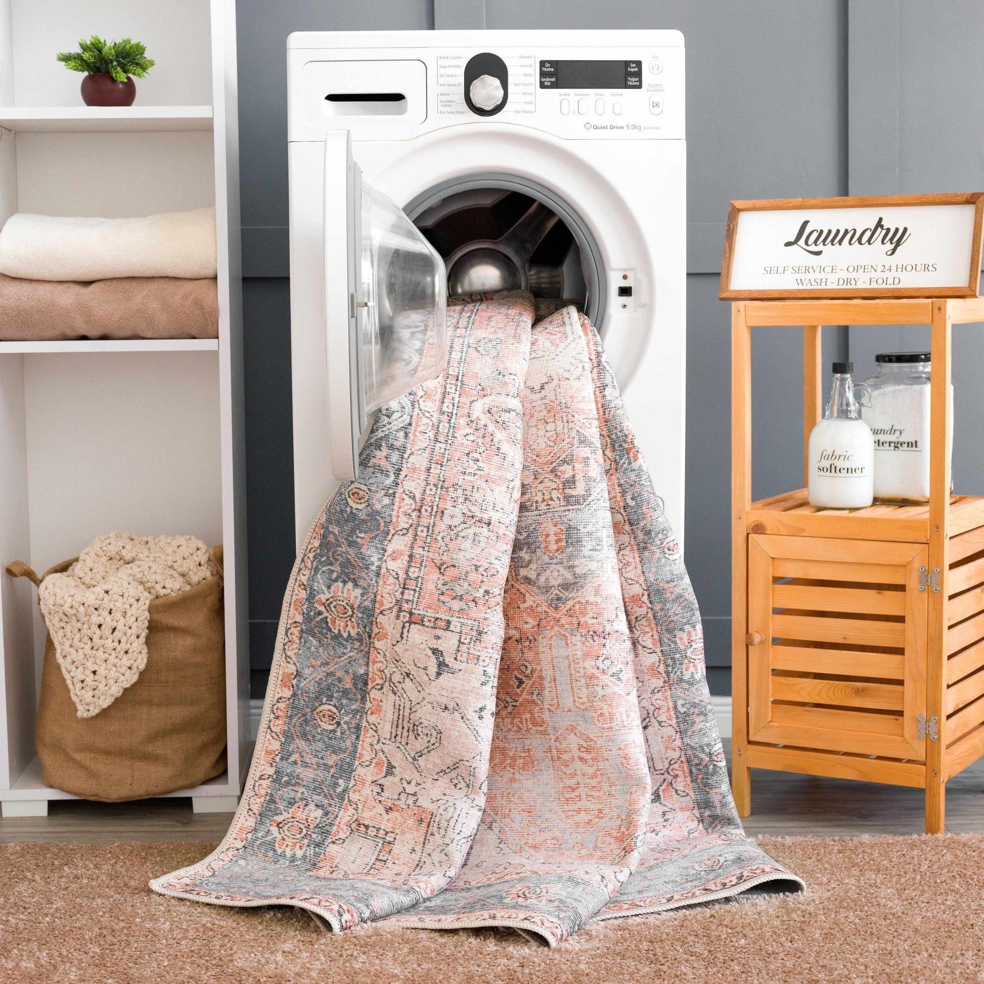 Rosman Distressed Washable Area Rug - Quahog Bay Bedding