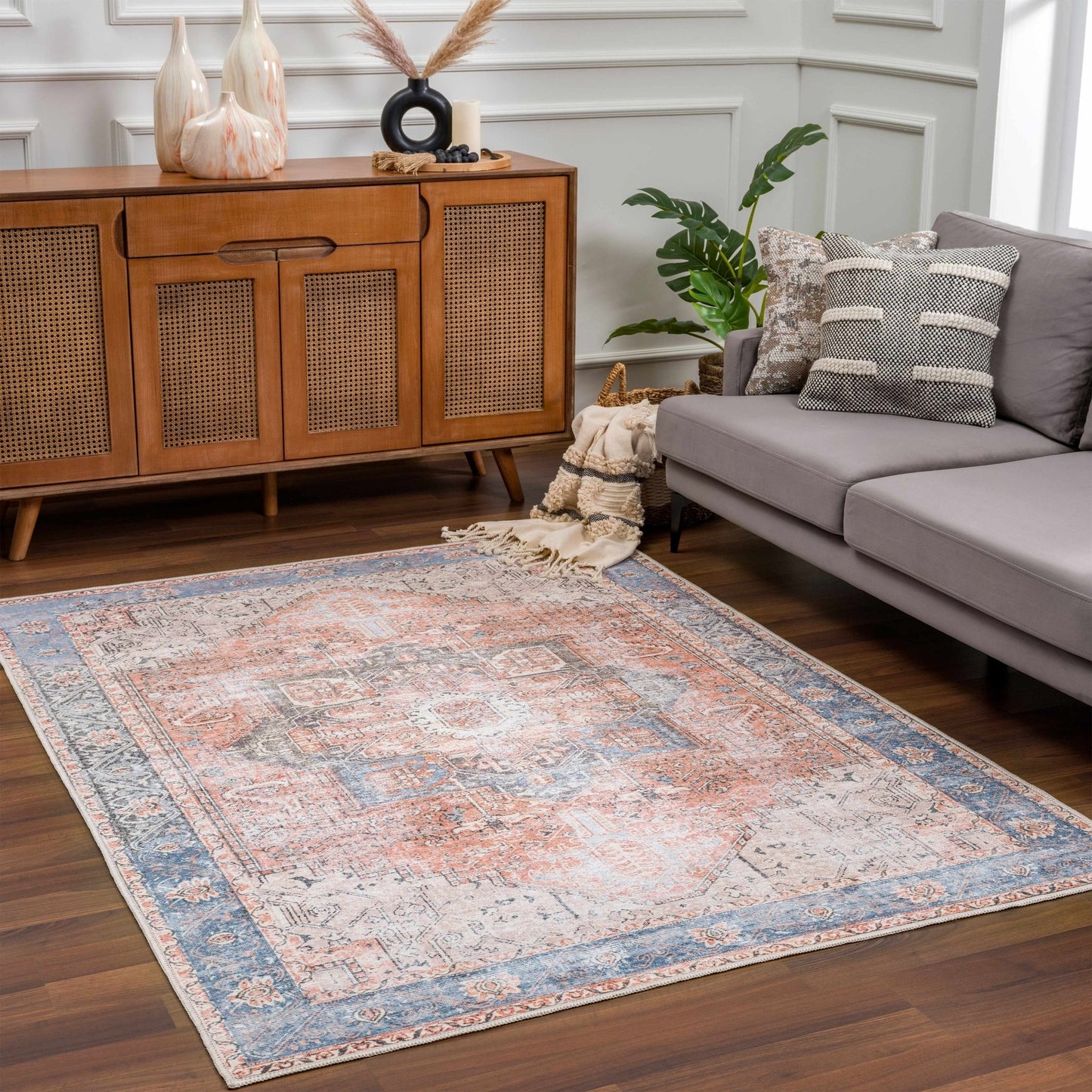 Rosman Distressed Washable Area Rug - Quahog Bay Bedding