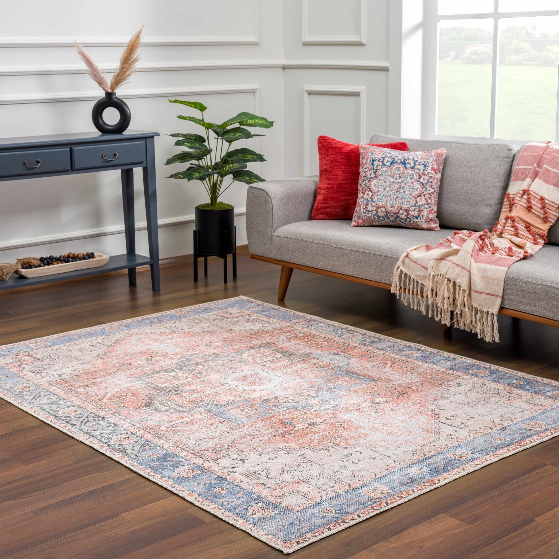 Rosman Distressed Washable Area Rug - Quahog Bay Bedding
