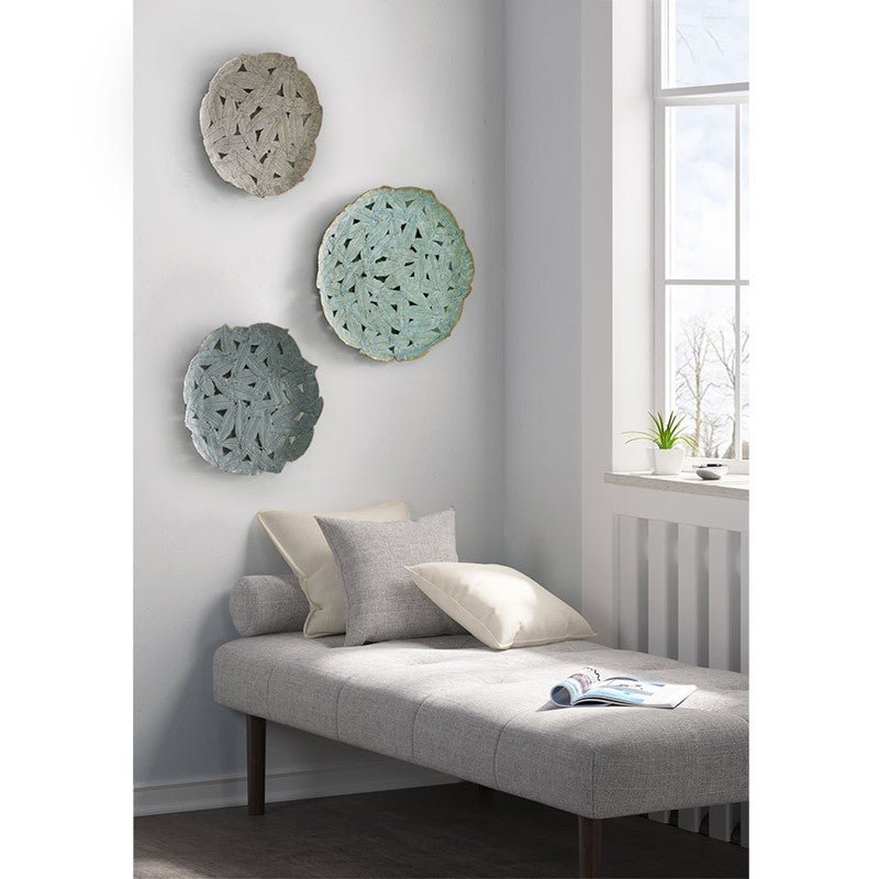 Rossi Textured Feather 3 - piece Metal Disc Wall Decor Set - Blue - Quahog Bay Bedding