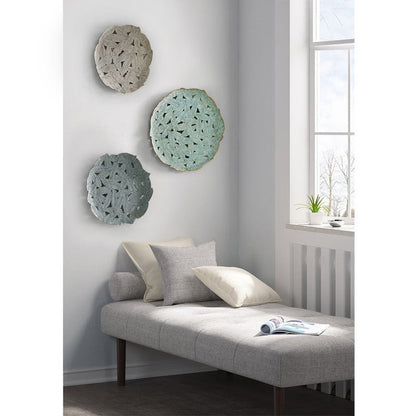 Rossi Textured Feather 3 - piece Metal Disc Wall Decor Set - Blue - Quahog Bay Bedding