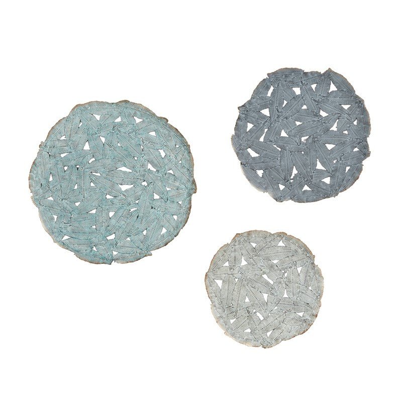 Rossi Textured Feather 3 - piece Metal Disc Wall Decor Set - Blue - Quahog Bay Bedding